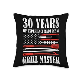 Vintage American Flag Grill Masters 30 Birthday 30 Year Old BBQ Vintage US Flag Grill Masters 30th Birthday Throw Pillow, 16x16, Multicolor
