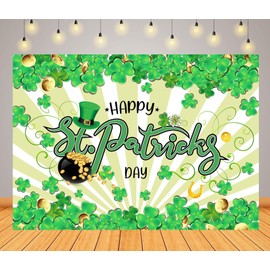 CORFOTO 5x3ft Fabric Happy Saint Patricks Day Backdrop Lucky Clover Photography Backdrop Spring Irish Green Lucky Shamrock Leaves Photo Background Birthday Baby Shower Party Decorations