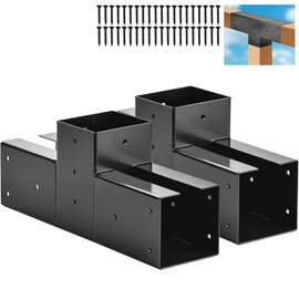 Pergola Brackets, LAVANE 2PCS 3-Way Flat Angle Corner Bracket, Heavy Duty Steel Black Powder Coated Pergola Kit for 4"x 4" (Inner Size: 3.5" x 3.5") Wooden Beams Gazebo Patio Log Cabin