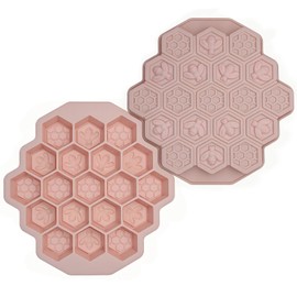 Zilphoba 2pcs Honeycomb Silicone Mold, Non-Stick 19 Cavities Bee Silicone Mold, Honey Comb Molds for Chocolate, Candy, Ice Cube, Cakes (Pink）
