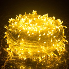JMEXSUSS 300 LED String Lights Indoor Outdoor, Clear Wire Warm White Christmas Lights with 8 Modes, Plug in Fairy String Lights for Bedroom Garden