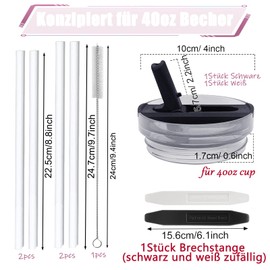 Pack of 2 Cup Lids, Leak-Proof, 40 oz Lid Cup Tight for Dustproof, with 4 Straws and 1 Cup Brush for Cup Accessories