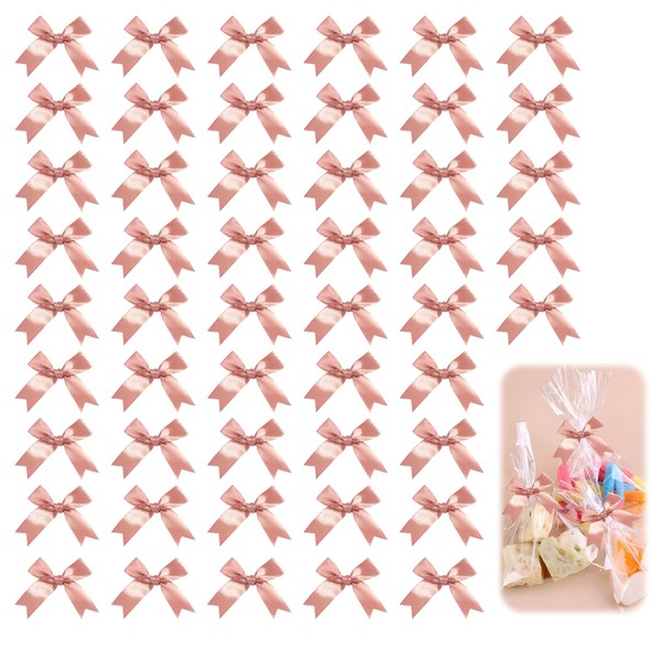 50Pcs Pink Bows, Pre-Tied 3.3 Inch Ribbon Bows for Gift