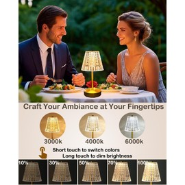 Set of 2 Rechargeable Table Lamps-Small Size Battery Powered Lamps-Cordless Desk Lamp for Restaurant Dinner Bathroom Kitchen Countertop Tabletop Ambient Lighting-Brushed Brass Gold Wireless Lamps