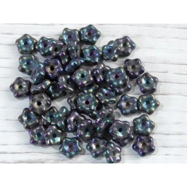 Czech 50 - 5mm CZECH GLASS IRIS GREEN MINI DAISY FLOWER RONDELLE BEADS, SPACER BEADS