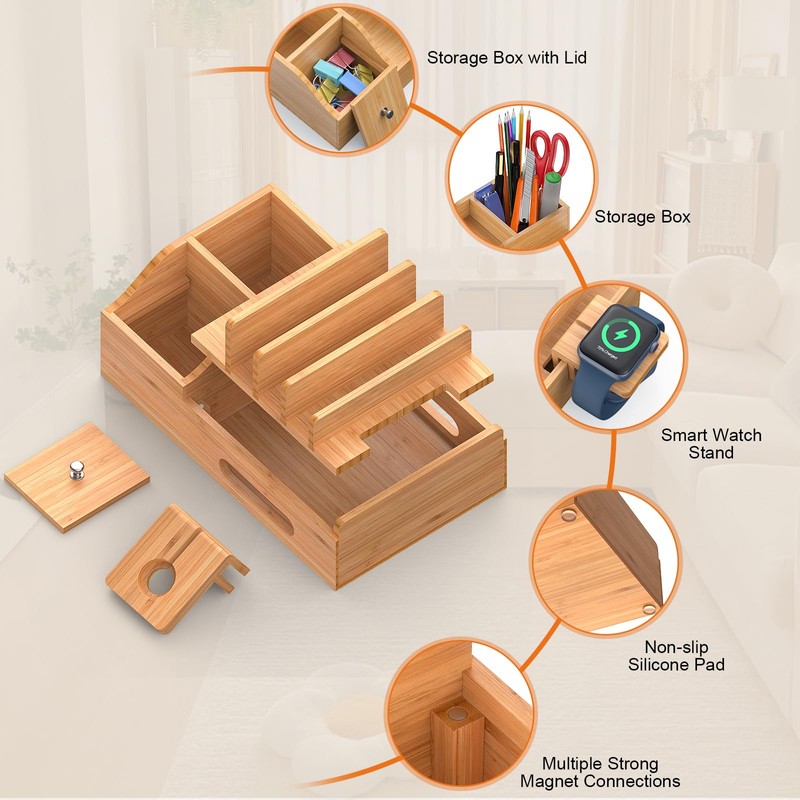 Pezin & Hulin Charging Station for Multiple Devices, Bamboo Charger