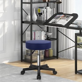 KKTONER Round Rolling Stool PU Leather Height Adjustable Swivel Drafting Work SPA Salon Stools Chair with Wheels Black