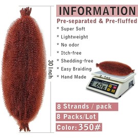 Xtrend 30 Inch Pre-Separated Feathered Afro Twist Hair, 8 Packs Feather Twist Hair for Desperate Soft Locs Copper Red Synthetic Hair Extensions for Women (8 Strands/Pack, 350#)