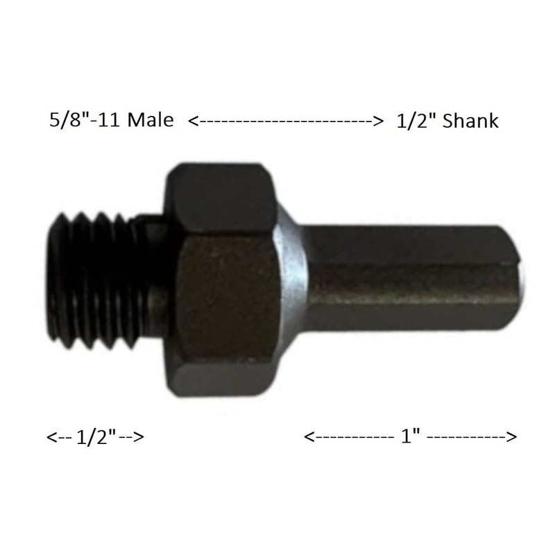 5/8"-11 Male to 1/2" Shank (Short) Core Drill Adapter for