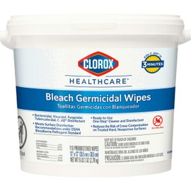 Clorox Healthcare Bleach Germicidal Wipes Bucket, 12" x 12", 110 Count Bucket (Package May Vary)