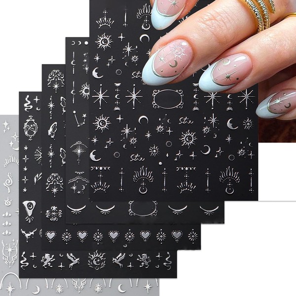 Metallic Silver Nail Art Stickers 3D Self-Adhesive Nails Stickers Bohemian