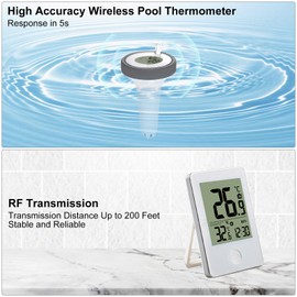 HENGBIRD Swimming Pool Thermometer Floating Pool Thermometer Easy to Read with Indoor Temperature Humidity Monitor IP67 Waterproof for Swimming Pools, Bathtubs, Fish Pools, Pond