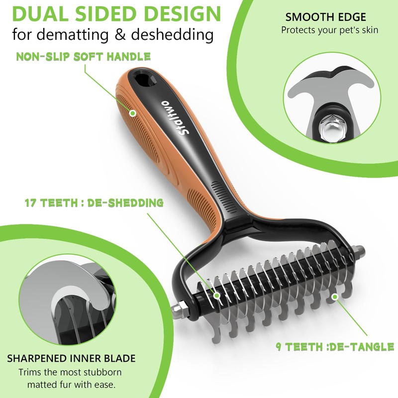 Staltwo Deshedding Dog Brush for Shedding - 2-in-1 Professional Undercoat