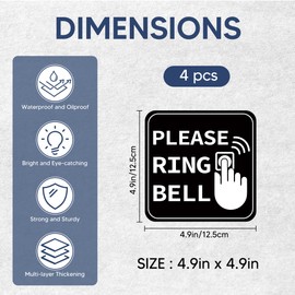 Please Ring Doorbell Sign Sticker，Self-Adhesive Waterproof Please Ring Bell Outdoor Sign for Home Business Offices