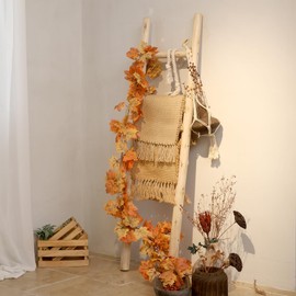 FUIN 57in Wood Blanket Ladder Living Room Decorative Wall Leaning Farmhouse Quilt Display Holder Rustic Wooden Towel Rack for Bathroom, Unfinished