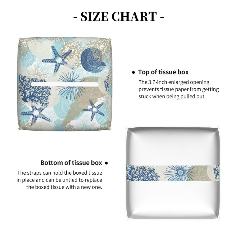 POIUBLE Tissue Box Holder Corals and Seashells Tissue Box Cover