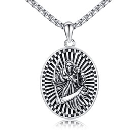 TRISHULA Santa Muerte Necklace 925 Sterling Silver Skull Santa Necklace Grim Reaper Scythe Pendant La Santa Muerte Pendant Sugar Skulls Death Necklace Gothic Santa Muerte Jewelry Gift for Women Men