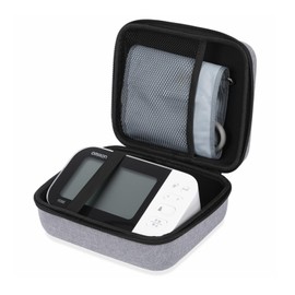 Ginsco Universal Hard Shell Case for Blood Pressure Monitor, Compatible with Omron Platinum/Gold, Portable Carrying Travel Case with Handle, Mesh Pocket for Cuff/Batteries/Charger (Gray, L)