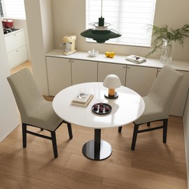 Lawalon Elastic Dining Chair Covers (Beige, Set of 2), Waterproof Linen-Blend Slipcovers with Textured Feel, Stretch Protectors for Dining Room, Restaurant, or Banquet Chairs, Machine Washable