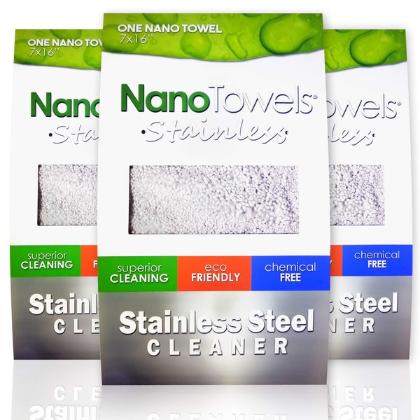 Nano Towels Stainless Steel Cleaner 3-PACK | The Amazing Chemical Free Stainless Steel Cleaning Reusable Wipe Cloth | Kid & Pet Safe | 7x16 (3 pcs)