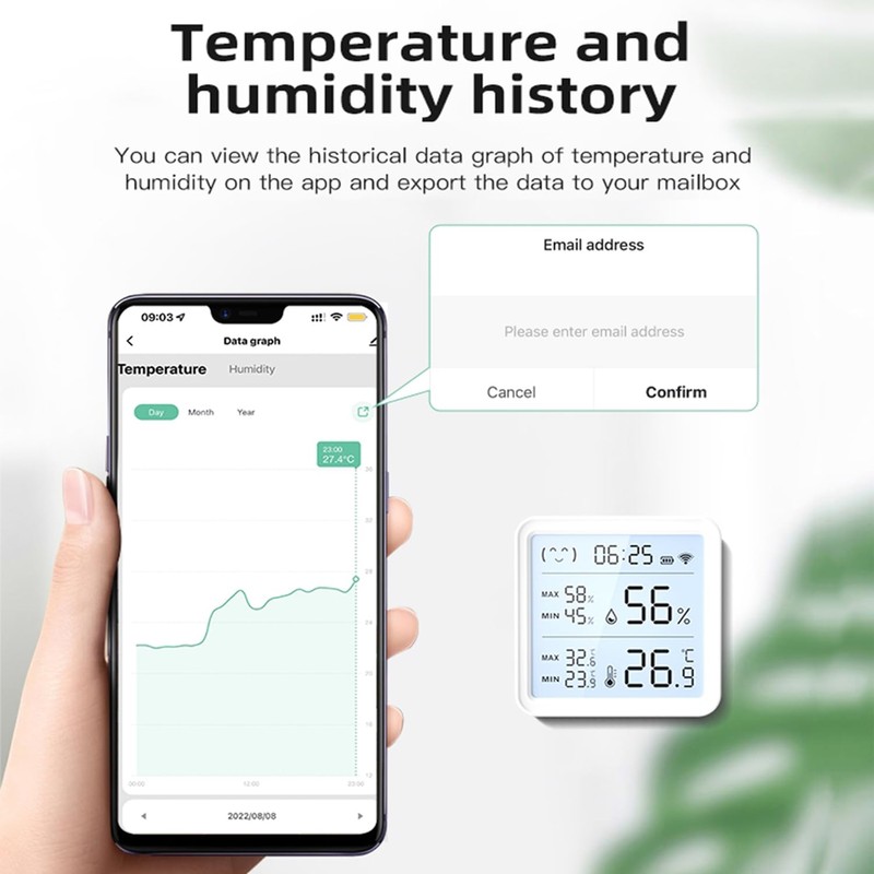 Smart WiFi Temperature Humidity Sensor, Wireless Thermometer Hygrometer, Built-in Clock