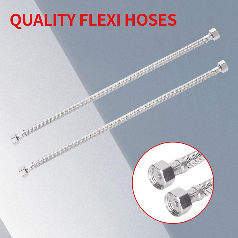 Heable Pair of Flexible Pipes for Bathroom/Kitchen/Toilet Taps British Standard