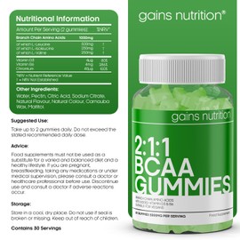 Gains Nutrition GN BCAA Gummies | 60 BCAA Amino Acid Supplements - 1000mg Branch Chain Amino Acids per Serving - L-Leucine, L-Isoleucine & L-Valine | Apple Favour, Non-GMO & Suitable for Vegans and Vegetarians