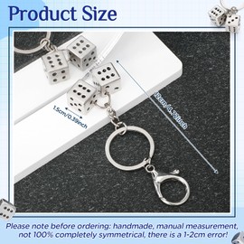 Neptniopllab 1PC Lucky Silver Metal Dice Keychain with Black Dots,Dice Bag Charms Fashion Fortunate Dice Charm for Bags,Keys,Purse,Wallet