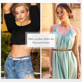 WERFORU 4 Pack Women Skinny PU Leather Belt for Dress Jeans-Thin Waist Belt with Gold Alloy Buckle(Black+Brown+White+Coffee,suit for pants size 24"-28")