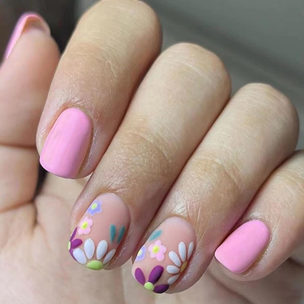 Short Press on Nails Square Fake Nails Pink False Nails