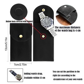 QEXUJOW Watch Storage Watch Bag, Portable Travel Watch Bag with Snap Watch Storage Bag, Black Grey (Pack of 2)