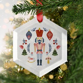 Pink Positive Glass Nordic Christmas Ornament | Festive Nutcracker and Scandi Patterns Christmas Bauble Tree Ornament