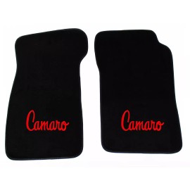 AFM NEW! 1967 - 1969 Camaro Floor Mats Black Carpet Embroidered Script Logo RED Pair