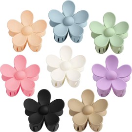 Flower Hair Clips, 8PCS Large Claw Clips for Women Thick Thin Hair, Big Cute Matte Hawaiian Flower Hair Claw Clips for Women Girls Styling Gifts 8 Colors