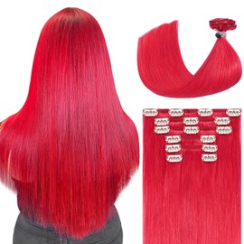WindTouch Red Hair Extensions for Women Real Hair, 12 Inch 70g 7pcs Red Clip in Hair Extensions Human Hair, Remy Human Hair Clip in Extensions for Women, Soft Natural Straight