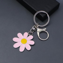tenghong2021 Cute Daisy Keychain Bag Charm Floral Charm for Purse Keys Metal Keyring Gift for Women Flower Lovers Accessories (Pink (01))