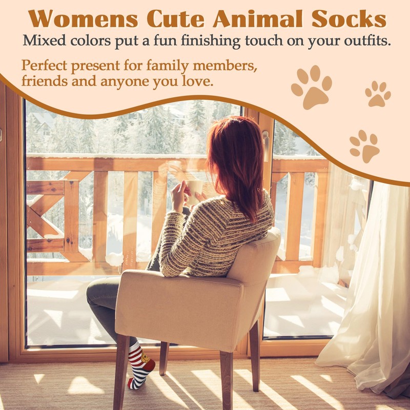 YSense Wear Women's Cute Animal Socks 5 Pairs, Multicolor