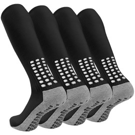 Ultrafun 4 Pairs Soccer Socks Knee High Non Slip Football Baseball Multi-Sport Soccer Socks Grip Pad for Men Women (Black)