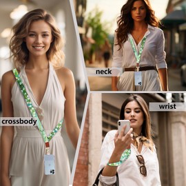 Lfpkixise Phone Lanyard Wrist Strap Crossbody Adjustable, Cell Phone Lanyard for Around The Neck Shoulder Wristlet Strap, Green Floral, Long