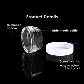 50 Pack 5 Gram 0.17OZ Clear Plastic Containers with White Lids, Small Round Cosmetic Jars Makeup Travel Containers Jar for Cream, Bead, Eye Shadow, Samples, Lotions, Powders, Glitters Lip Gloss