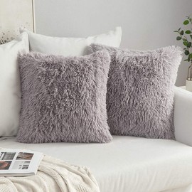 Miulee Set of 2 Cushion Covers, Artificial Fur, Decorative, Cuddly, for Sofa Cushion, Plush Cushion, Cuddly Couch Cushion, Super Soft, Fluffy Cushion Cover for Sofa, 50x50 cm, Grey