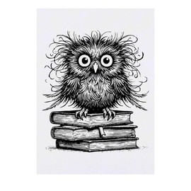 'Scruffy Book Owl' Temporary Tattoo - Water Resistant, Skin-Safe, Non-Toxic Transfer (TO00081311)