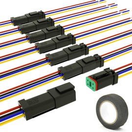 WENXJFF 4 Pin DT Connectors Waterproof Kit, 4 Wire Connector 16 AWG Automotive Electrical Connector, 4 Pin Connectors Male and Female Wire,For Car Truck Boat, 7 Kits And Wire harness tape