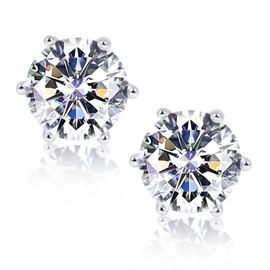 8MM Cubic Zirconia Earrings Studs Hypoallergenic Silver Round Brilliant Princess Cut Clear CZ Stud Earrings for Women