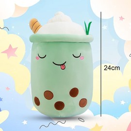 Yuragim Bubble Tea Cuddly Toy, 35 cm Bubble Tea Plush Toy, Plush Dolls, Soft Cuddly Toy, Milk Tea Soft Doll, Tea Cup Pillow, Birthday Gift for Children, Girls (Green)