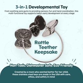 Made in USA Stainless Steel Toy Keys, Baby Rattle, Teether & Fidget Toy – Heirloom Quality, Safe, Non-Toxic, BPA-Free – Ideal for Teething, Sensory Play & Early Development - by Kleynimals