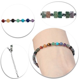 Nupuyai 4 mm 7 Chakra Beads Bracelet Anklet Colourful Healing Friendship Bracelet Adjustable Yoga Bracelets for Couples Protection Jewellery Women, Stone Metal, Indian agate