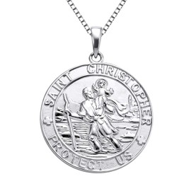 YL St Christopher Necklace Solid 925 Sterling Sliver Engraved Pendant Round Religious Talisman Jewelry for Women, 20"
