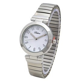 Blekon Collections Women's 33mm Case Glossy Metal Stretch Band Watch (Silver)
