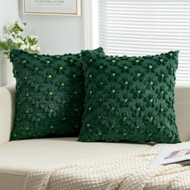 EMEMA Pack of 2 Decorative Throw Pillow Covers 18x18 Inch Soft Plush Faux Wool Couch Pillow Covers Sun Flower Pillowcase Cushion Case Square for Home Decor, Sofa Bed Living Room, Christmas Green